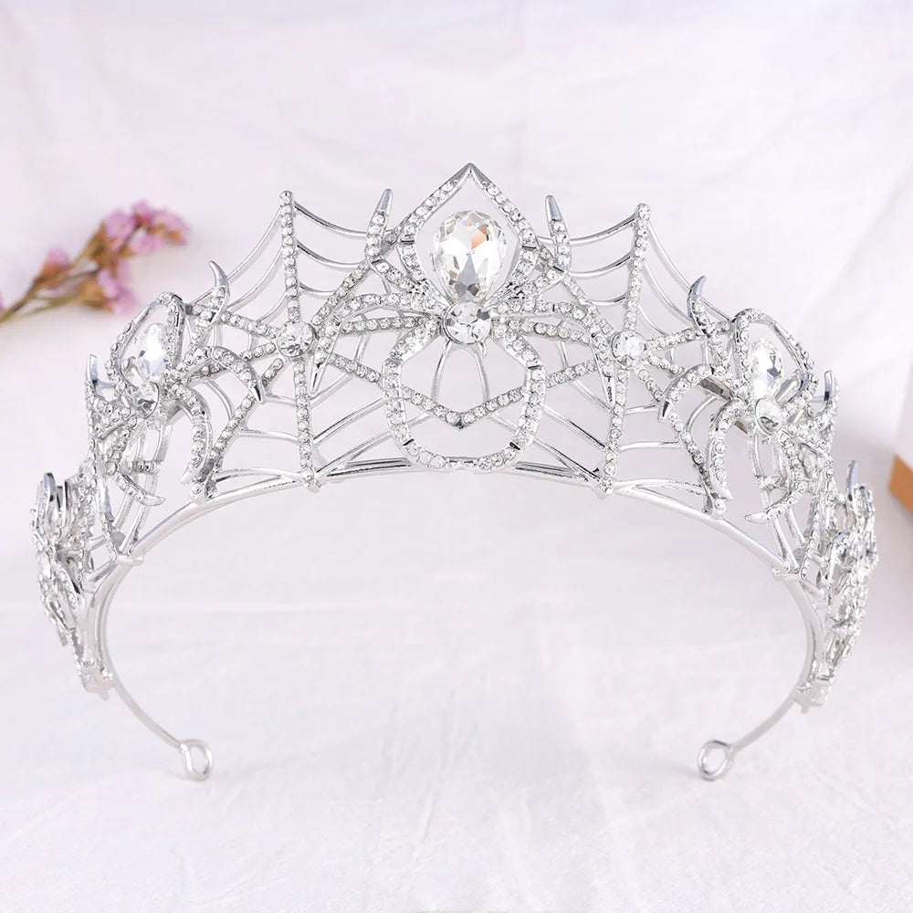 Trendy Halloween Spider Crystal Bridal Tiara Halo Crown Baroque Rhinestone Pageant Diadem Bride Headband Wedding Hair Accessory - EUFASHIONBAGS