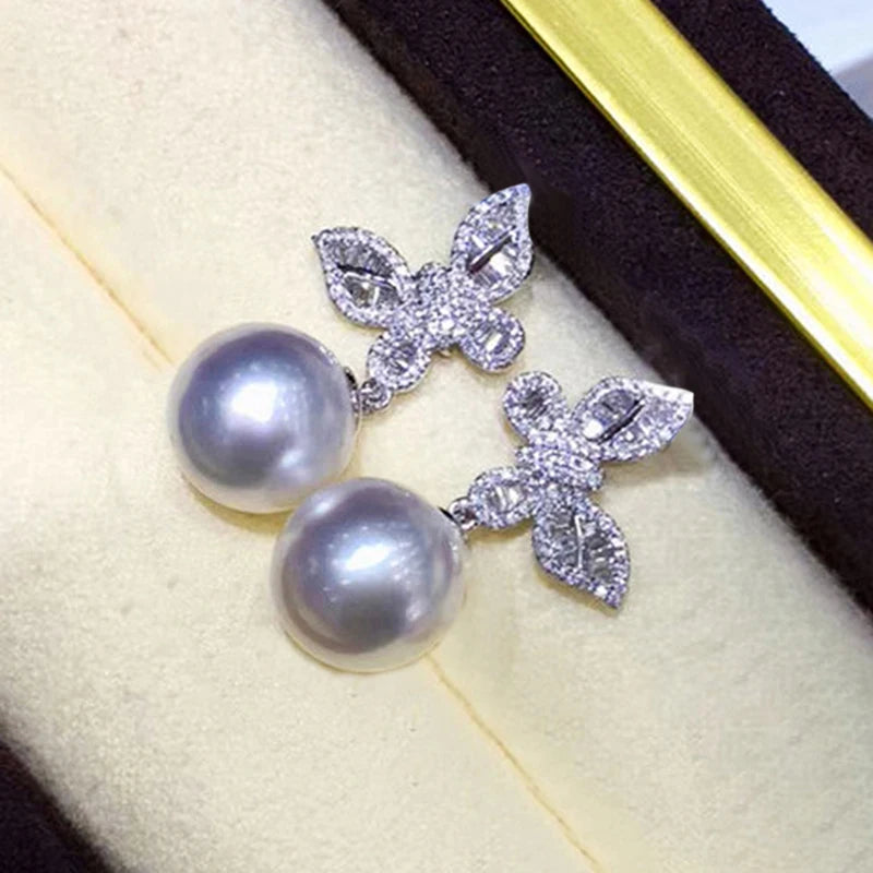 Bling Butterfly Simulated Pearl Earrings for Women Silver Color Fashion Female Dangle Earrings Wedding Jewelry