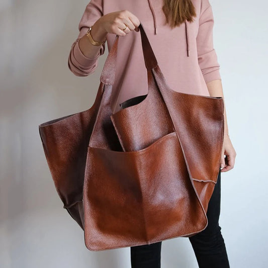 Casual Soft PU Leather Large Tote Hobo Bags Women Vintage Handbag Luxury Designer Splicing Shoulder Shopper Purse Bolsa - EUFASHIONBAGS