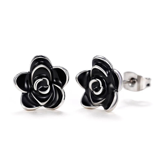 Classic Camellia Flower Stud Earring Delicate Women Accessory  Daily Wearing Party Earring with White/Black Flower Jewelry