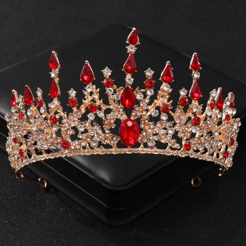 Baroque Gold Color Red Crystal Tiaras And Crowns Rhinestone Bridal Diadem Crown Tiara For Women Wedding Hair Accessories Jewelry