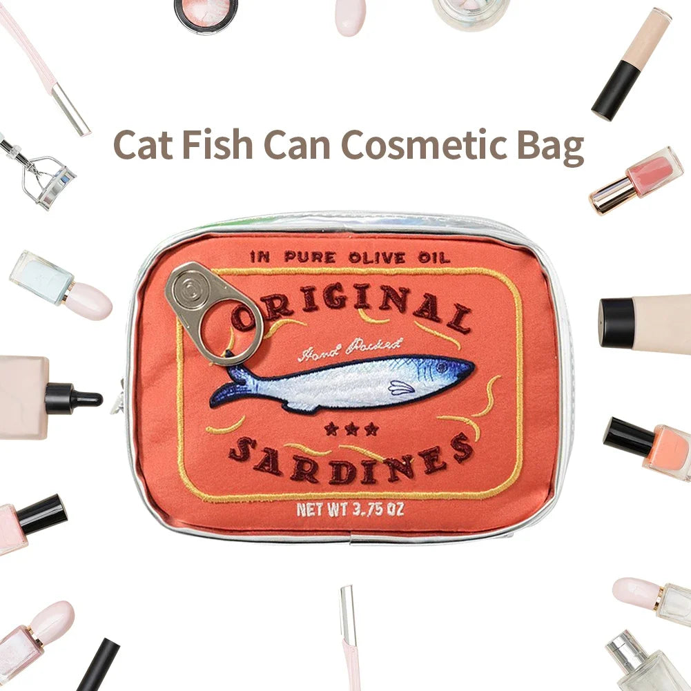 Canned Sardines Bath Women Travel Cosmetic Bag Cute Toiletry Bag Portable Zipper Soft Creative Makeup Bags Storage Case Weekend