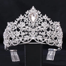 Cargar imagen en el visor de la galería, Baroque European Big Luxury Crystal Bride Wedding Crown Large Rhinestone Drop Queen Tiara Party Show Hair Jewelry Accessory Gift