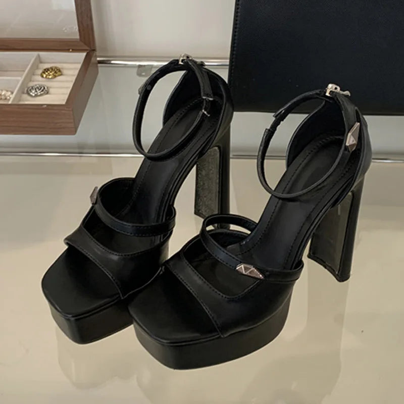 Summer Fashion Zip Cover Strap Women Platform Sandals Cozy Patent Leather Chunky High Heels For Woman Party Dress Shoes