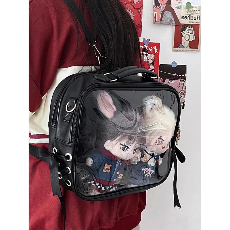 Lolita Women Ita Backpacks 2024 JK Uniform Ribbon Large Crossbody Shoulder Bags Transparent Doll Mochila Femenina - EUFASHIONBAGS