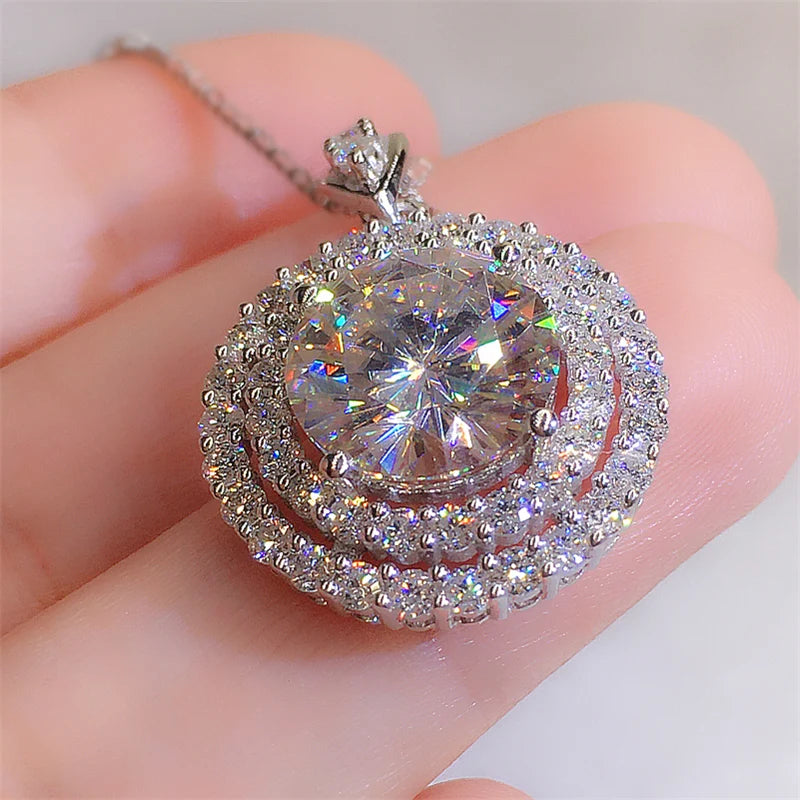 Wedding Necklace Mosaic AAA Cubic Zirconia Round Pendant Elegant Women's Neck Accessories Fashion Jewelry - EUFASHIONBAGS