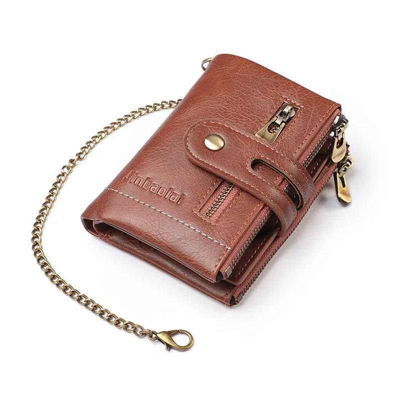 Men's Wallets New PU Leather Zipper Pocket Multifunctional Anti Theft Chain Credit Card Holder Coin Storage Bag Retro Wallet