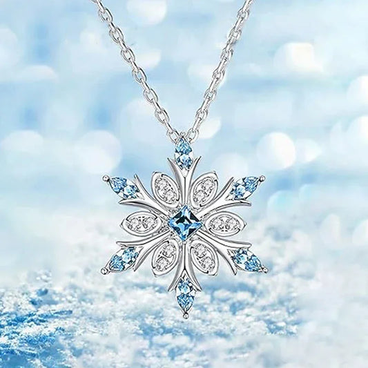 Sky Blue Snowflake Necklace Women for Wedding Party Romantic Anniversary Gift Christmas Exquisite Girls Jewelry - EUFASHIONBAGS