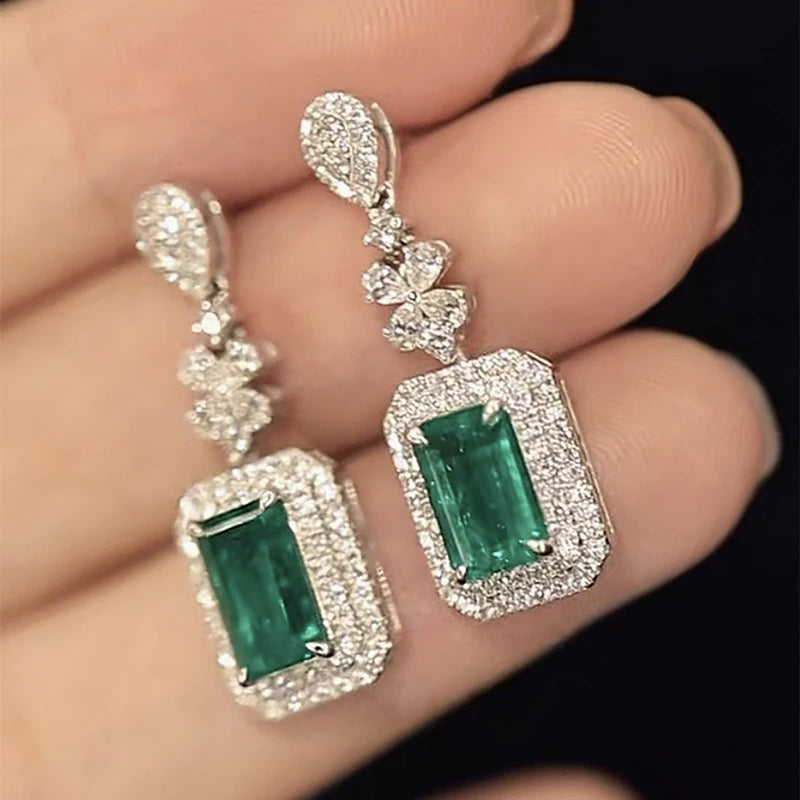 Green Cubic Zircon Hanging Earrings for Women Aesthetic Wedding Engagement Party Female Earrings Fashion Jewelry - EUFASHIONBAGS