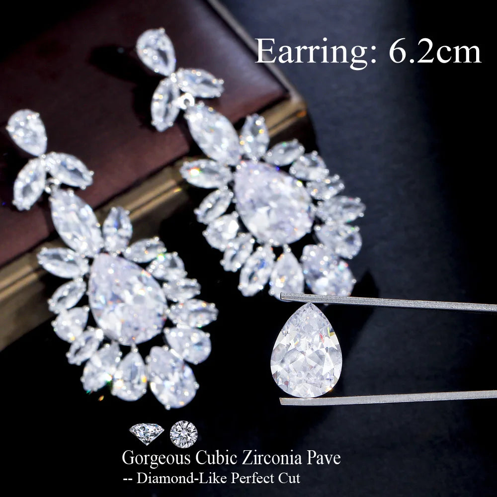 Genuine Top Shiny Cubic Zirconia Stone Paved Dangling Drop Long Big Wedding Earrings for Brides Jewelry Gift - EUFASHIONBAGS