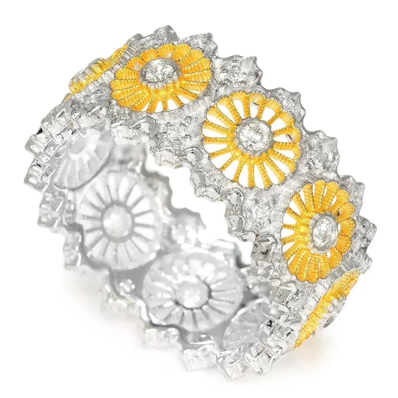 Yellow Sunflower Designed Wide Women’s Rings Exquisite Attractive Party Jewelry Aesthetic Finger Accessories