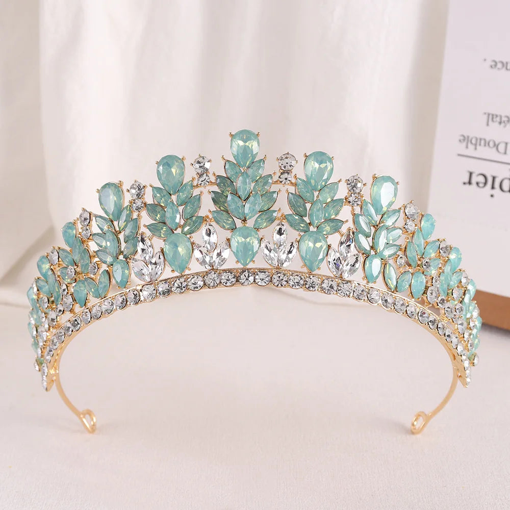 Baroque Green Opal Wedding Headband Crystal Bridal Crowns Tiaras Hair Jewelry Accessories Women Rhinestone Headwear Queen Diadem - EUFASHIONBAGS