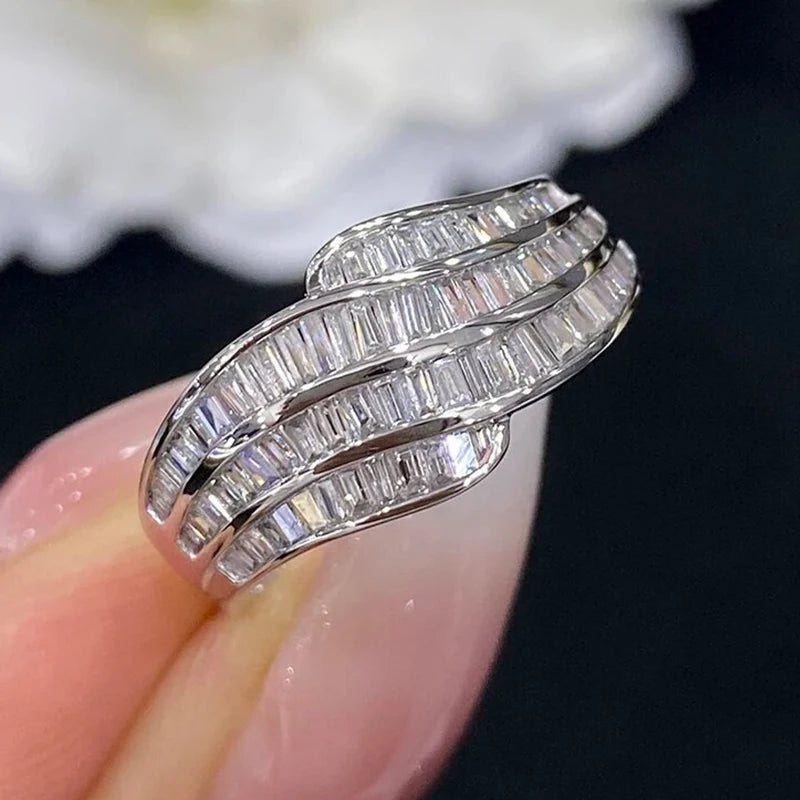 Fashion Gold Color/Silver Color Finger Ring Lady Wedding Band Luxury Engagement Jewelry Trendy Shiny Zirconia Accessories - EUFASHIONBAGS