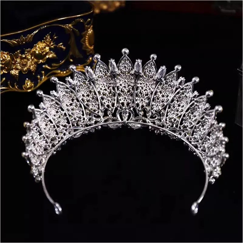 Baroque Luxury Handmade Crystal Bridal Tiaras Cubic Zircon Big Crown Rhinestone Pageant Diadem Headband Wedding Hair Accessories