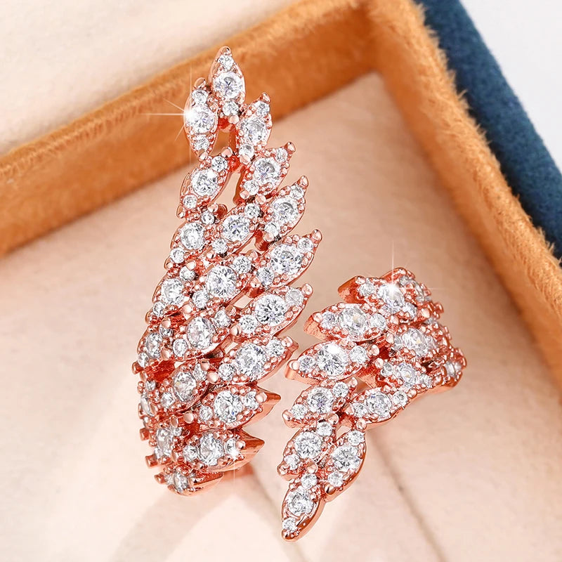 Aesthetic Wings Rings Luxury Sparkling CZ Crystal Silver Color Opening Rings Adjustable Fashion Versatile Women Jewelry - EUFASHIONBAGS