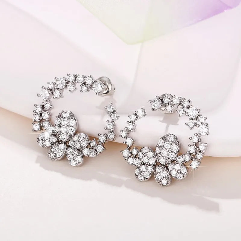 Aesthetic Flower Design Stud Earrings for Women Luxury Paved Cubic Zirconia Crystal Earrings Wedding Party Trendy Jewelry