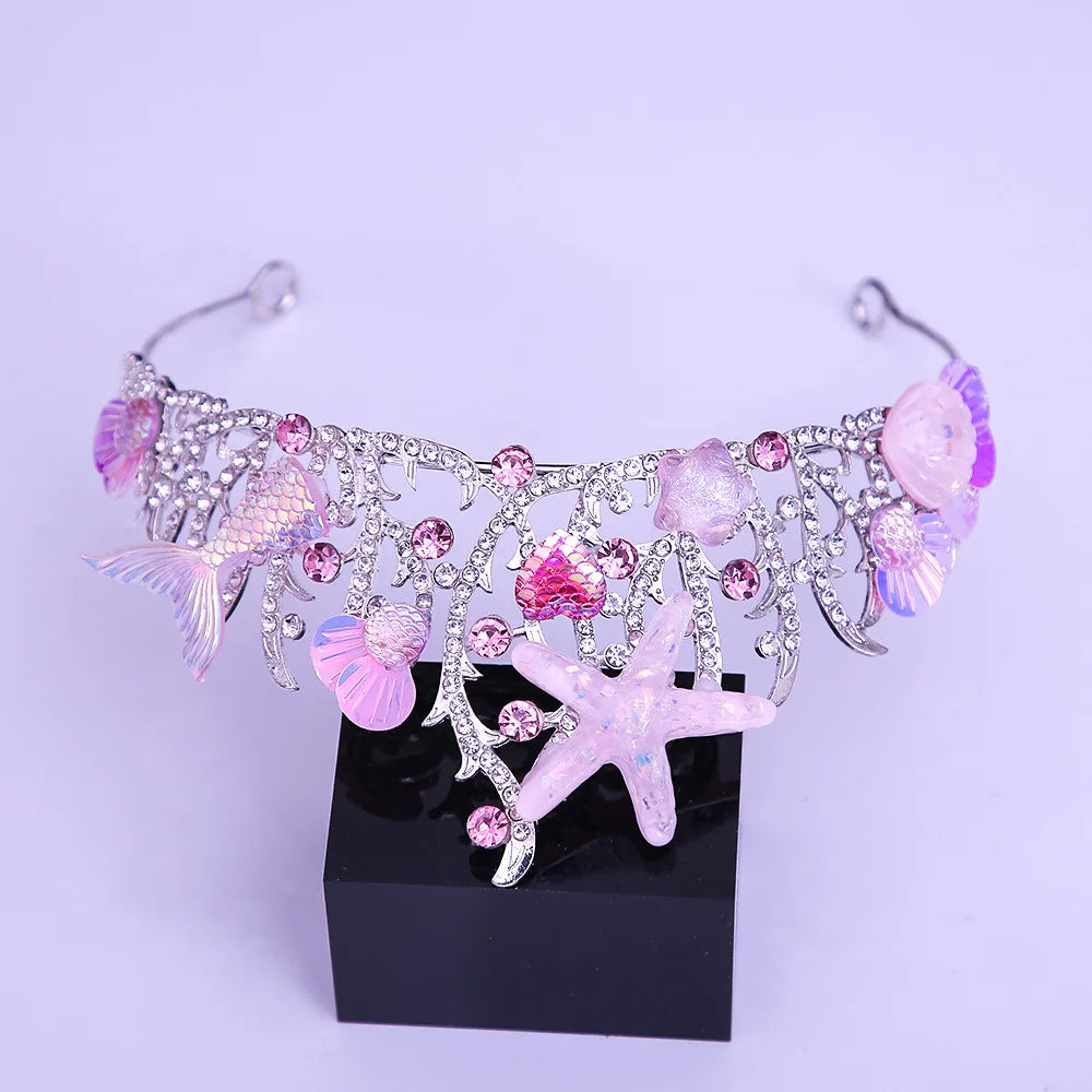 New Fishtail Mermaid Crown Halloween Ocean Style Costume Seashell Starfish Hair Accessories for Women Girl Birthday Party Tiaras - EUFASHIONBAGS