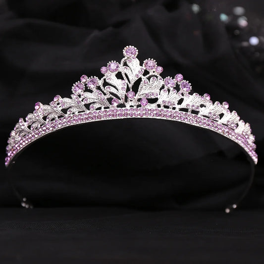 Fashion Silver Color Purple Crystal Leaf Bridal Tiara Crown Rhinestone Pageant Diadem Collares Headband Wedding Hair Accessories - EUFASHIONBAGS