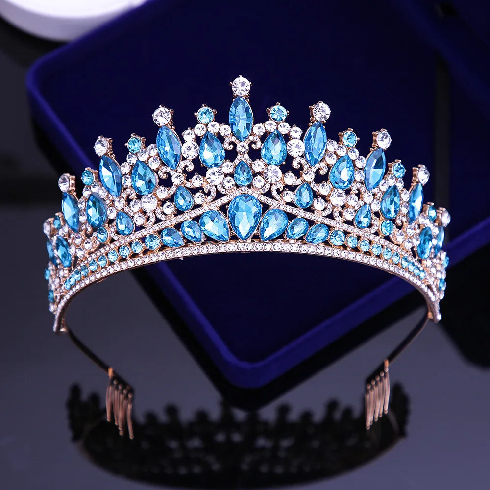 Luxury Baroque Crystal Wedding Crown With Comb Leaf Bridal Tiaras Headdress Princess Queen Diadem Dress Hair Jewelry Accessories - EUFASHIONBAGS