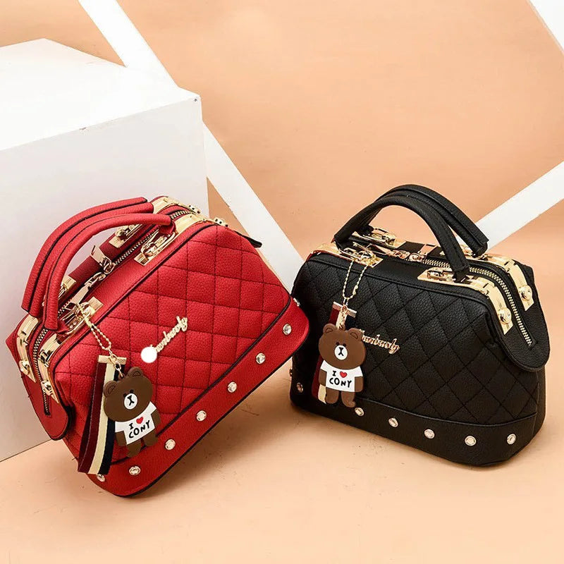 New Fashion Women's Bag Lingge Small Fragrance Handbag Boston Shoulder Bags - EUFASHIONBAGS