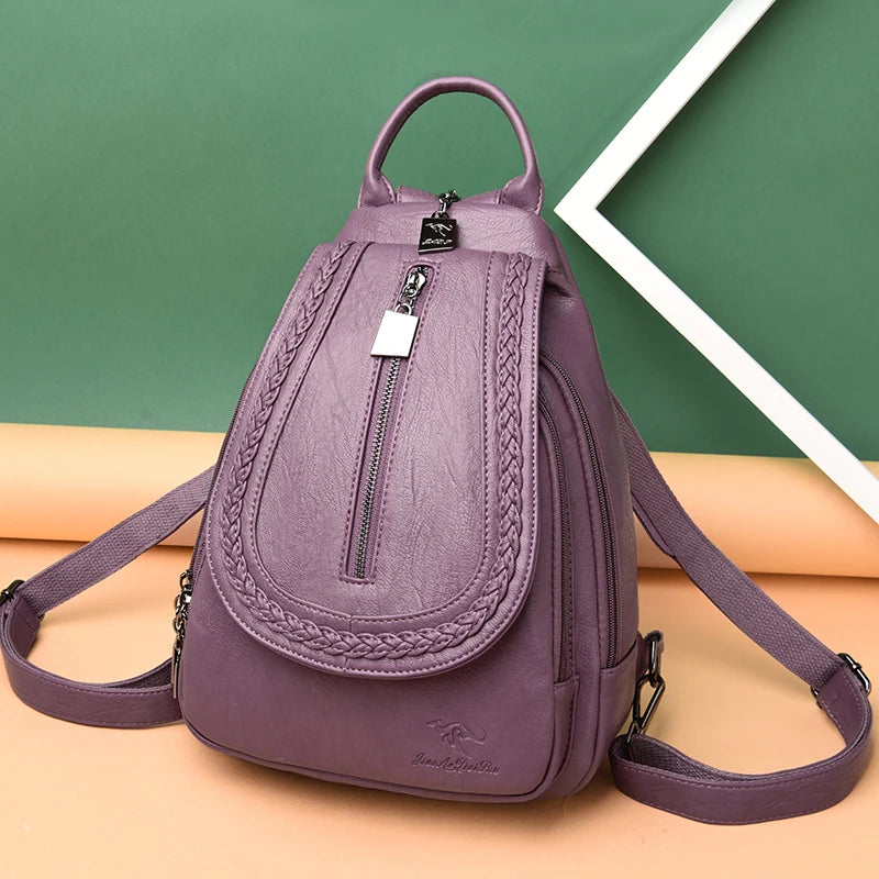 Women Leather Backpacks Zipper Chest Bag Sac a Dos Travel Back Pack Bagpack Mochilas School Bags for Teenage Girls - EUFASHIONBAGS