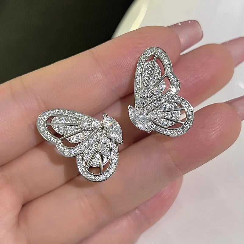 Aesthetic Luxury Butterfly Opening Ring Female Party Accessories with Brilliant Zirconia Lady Statement Jewelry - EUFASHIONBAGS