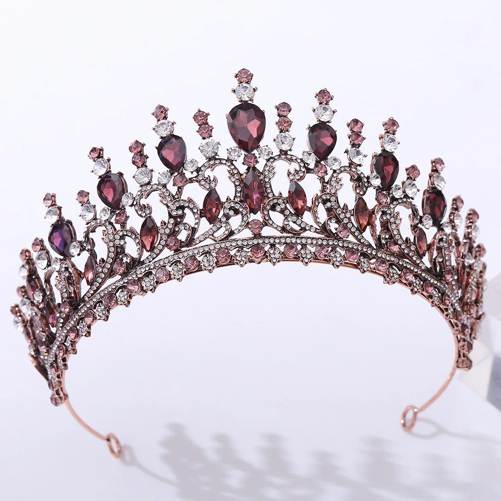 Baroque Bronze Branches Crystal Bridal Crown Tiaras Noble Rhinestone Diadem Veil Tiara Bride Headbands Wedding Hair Accessories - EUFASHIONBAGS