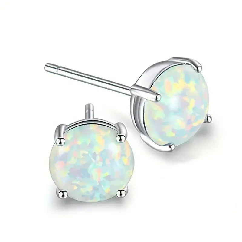 Colorful Shiny Stud Earrings with Imitation Opal for Women Simple Stylish Engagement Party Jewelry Charms Ear Accessories - EUFASHIONBAGS