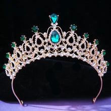 Load image into Gallery viewer, Luxury Green Color Crystal Wedding Crown Bridal Hair Accessories Women Baroque Crown Rhinestones Tiaras Bride Queen Party Crowns