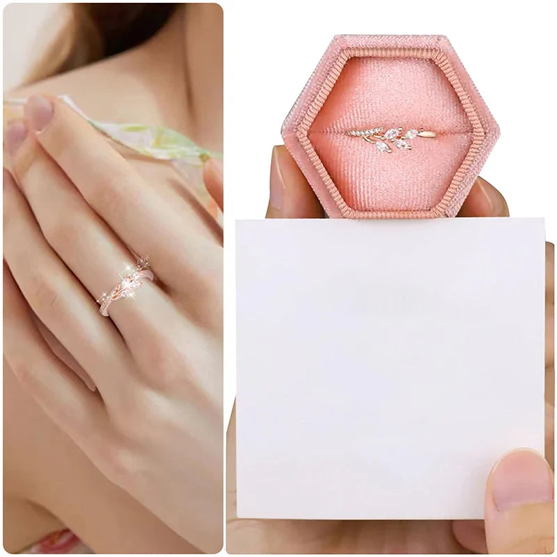 Rose Gold Color Leaf Shape Ring Lady Dainty Bright Zirconia Finger Accessories Graceful Female Engagement Jewelry Gift