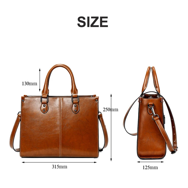 Women's Tote Bag Vintage Cowhide Large Capacity Women Crossbody Shoulder Bags High Quality Genuine Leather Female Handbags