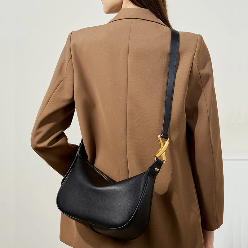 New Women Shoulder Bag Genuine Leather Fashion Soft Women's Crossbody Bag Cowhide Half Moon Bag