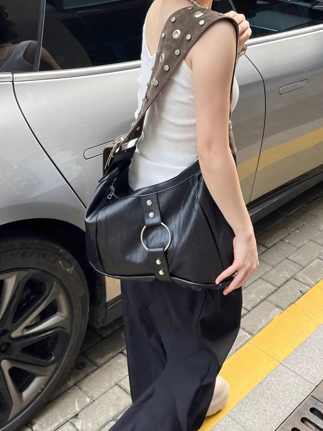 High Street Black Shoulder Bags Purse Women Retro Pu Leather Soft Large Handbag Ladies Vintage Y2k Bags - EUFASHIONBAGS