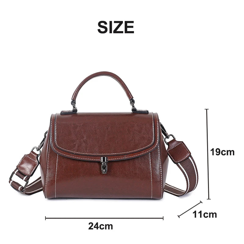 Women's Shoulder Bag Cowhide Luxury Vintage Crossbody Messenger Bag Simplicity Genuine Leather Fashion Large Capacity Handbag