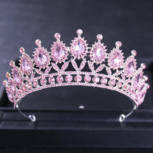 Cargar imagen en el visor de la galería, Pink Crystal Tiaras And Crowns For Women Bride Pink Rhinestone Prom Diadem Crown Tiara Bridal Wedding Hair Accessories Jewelry