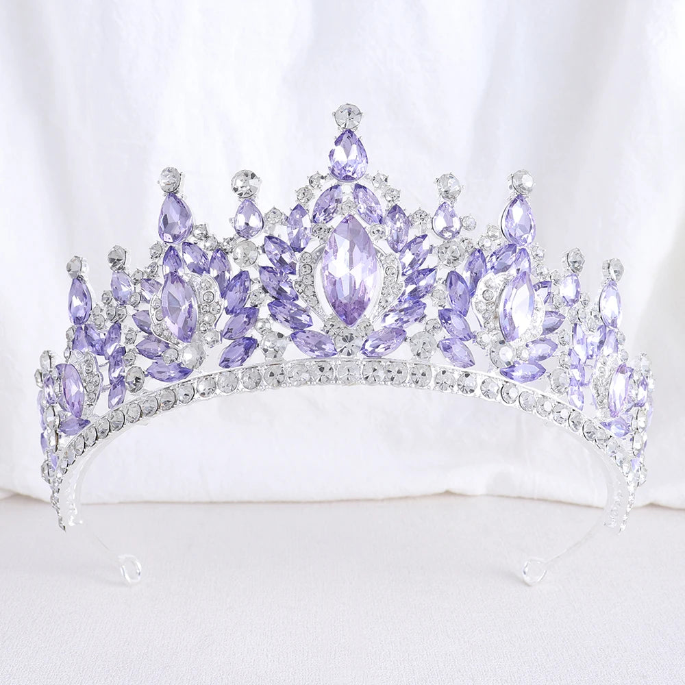 Korean Luxury Water Drop AB Color Crystal Bridal Tiara Crowns Rhinestone Diadem Veil Tiaras Wedding Hair Accessories Headpieces - EUFASHIONBAGS