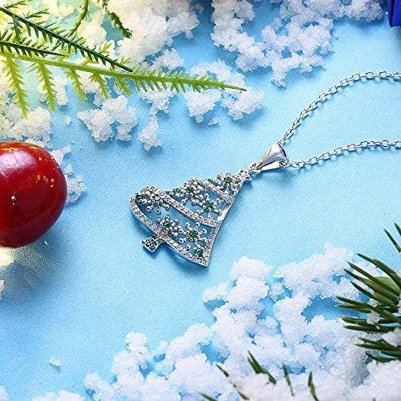 Creative Christmas Tree Necklace with Green Cubic Zirconia Exquisite Women Necklace for Christmas Party Jewelry - EUFASHIONBAGS