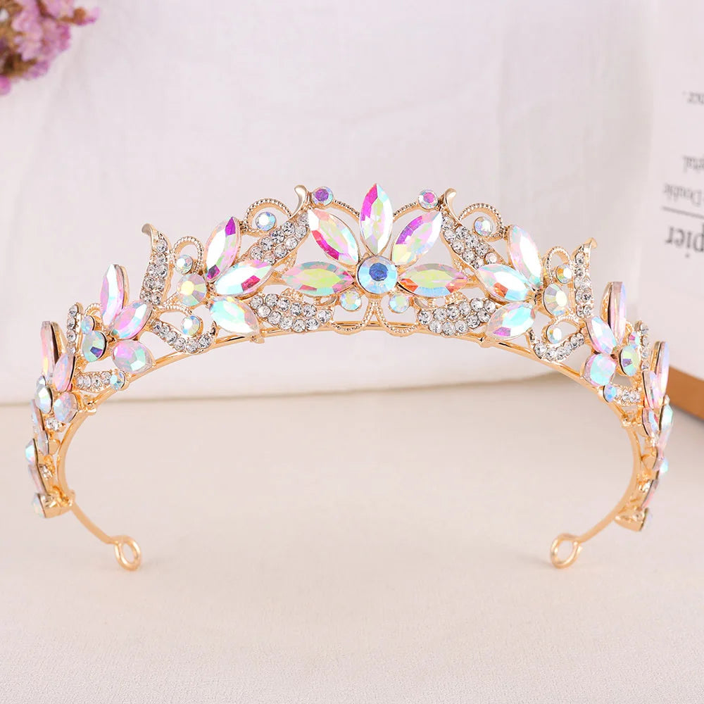 Baroque Opal Leaf Wedding Hair Tiara Crystal Bridal Tiara Crown Silver Color Diadem Veil Tiaras Bride Hair Accessories Headpiece - EUFASHIONBAGS