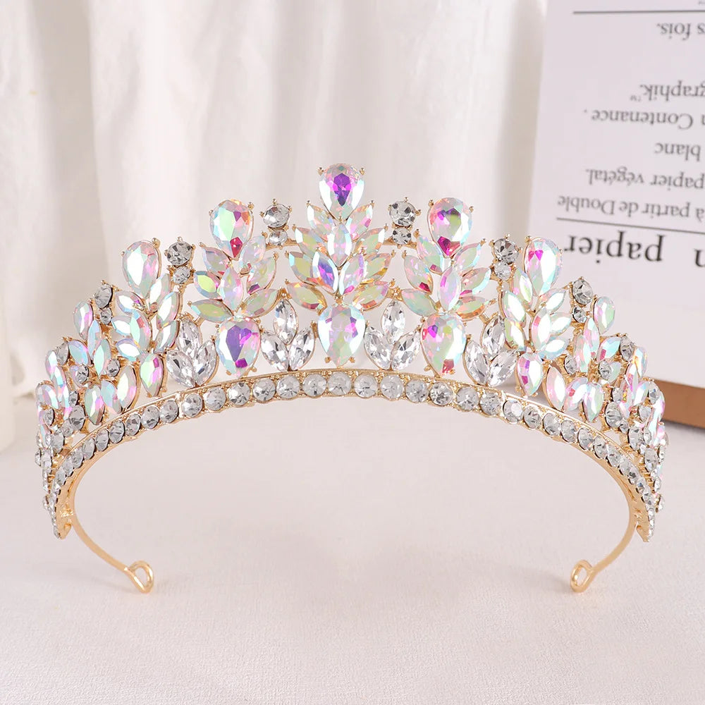 Pink Opal Crystal Wedding Crown Princess Rhinestone Pageant Diadem Party Headdress Bridal Crown Hair Jewelry Tiaras Accessories - EUFASHIONBAGS