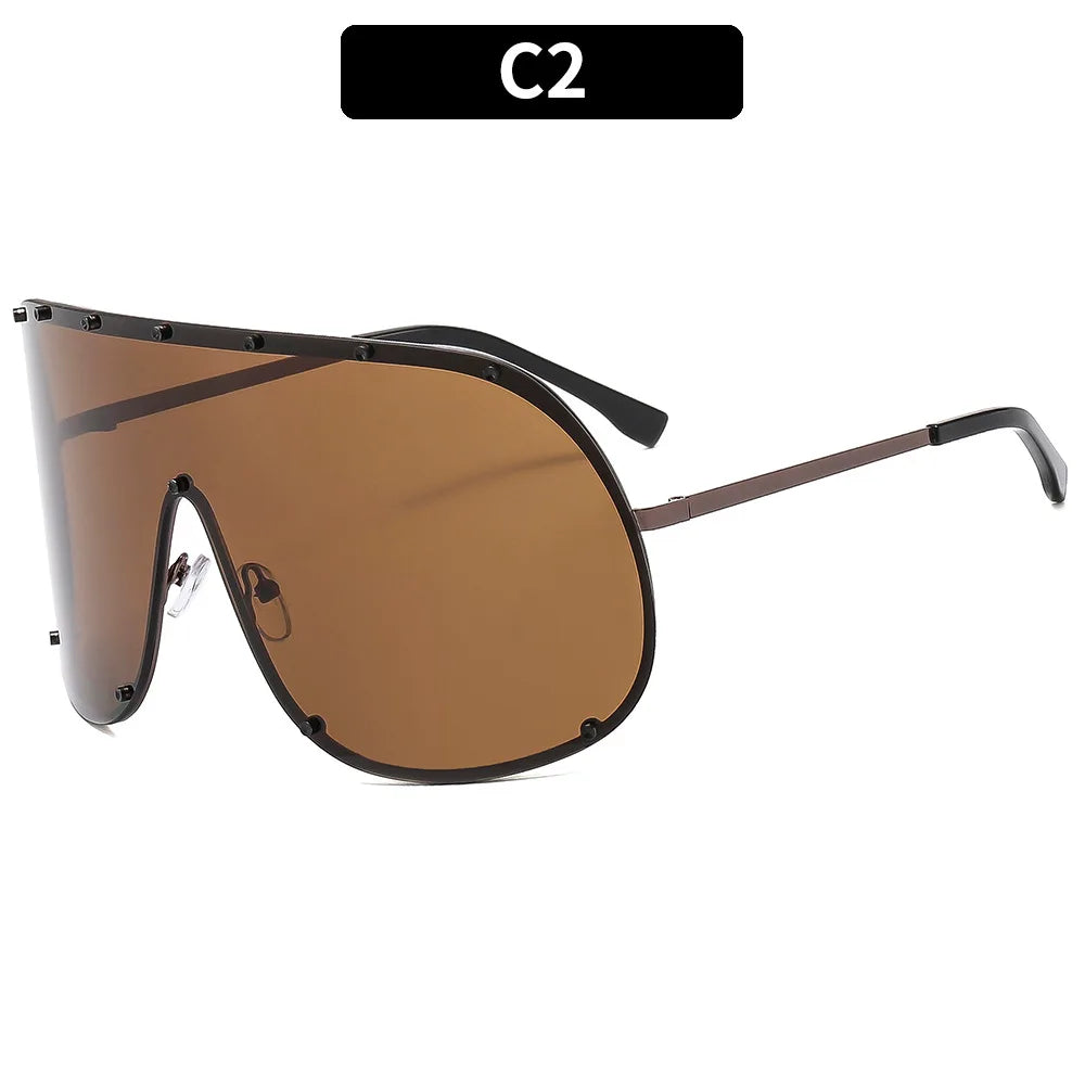 High-End Brown One-Piece Sunglasses European and American New Style Glasses Large Frame Anti-Uv Sunglasses for Women - EUFASHIONBAGS