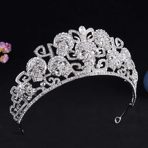 Gothic Black Skull Crystal Tiaras Crowns Queen Skeleton Diadem Witch Headdress Jewelry Halloween Cosplay Party Head Accessories