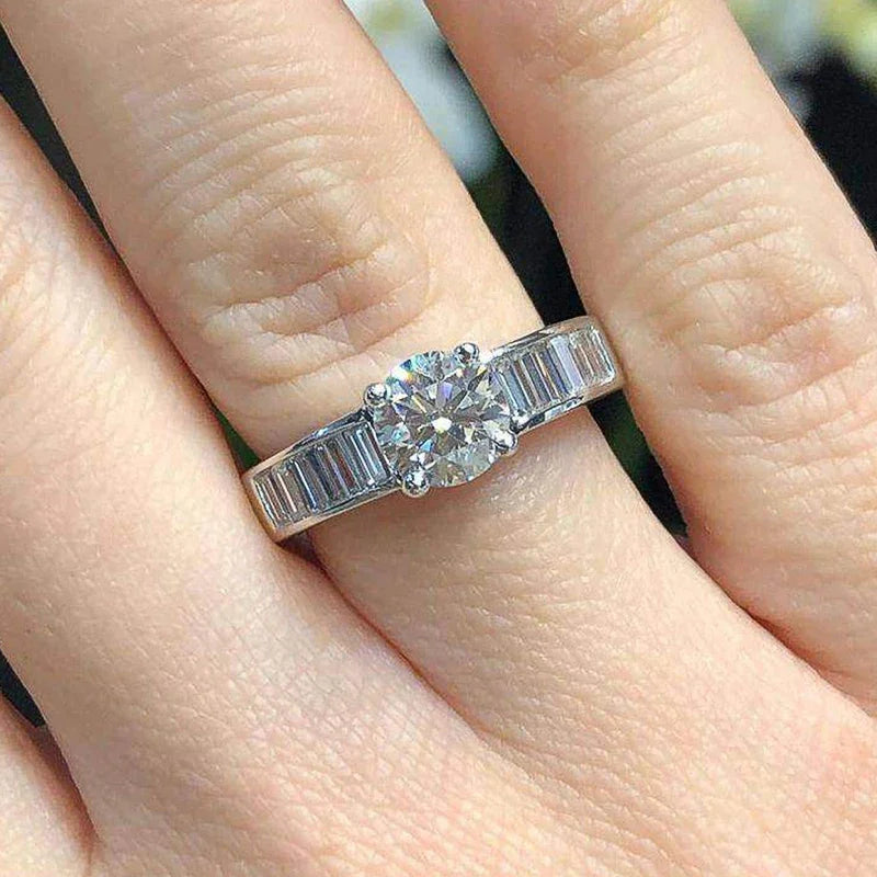 AA Round Cubic Zirconia Engagement Wedding Rings for Women Simple and Elegant Lady’s Finger Accessories Eternity Jewelry