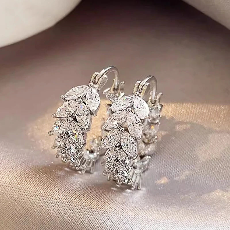 Luxury Trendy Marquise Cubic Zirconia Hoop Earrings for Women Sparking Silver Color Female Earrings Wedding Party Jewelry - EUFASHIONBAGS