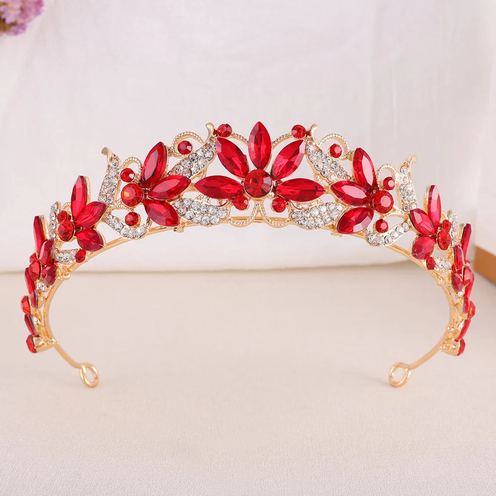 Baroque Opal Leaf Wedding Hair Tiara Crystal Bridal Tiara Crown Silver Color Diadem Veil Tiaras Bride Hair Accessories Headpiece - EUFASHIONBAGS