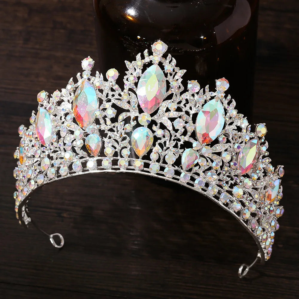 Baroque Luxury Queen Large Crystal AB Tiaras Crowns Bridal Women Girls Wedding Diadem Headband Princess Party Hair Dress Jewelry