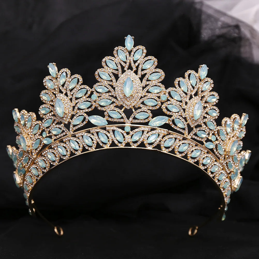 Blue Opal Bride Wedding Crown Princess Headdress Bridal Tiaras Crowns Diadem CZ Headwear Party Wedding Hair Jewelry Accessories - EUFASHIONBAGS