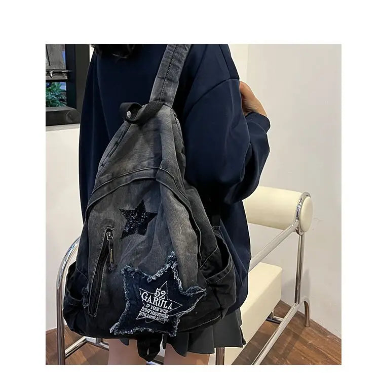 Vintage Grunge Denim Backpacks Women Patchwork Large Y2k Mochila School Bag Ladies Harajuku Backpack Aesthetic