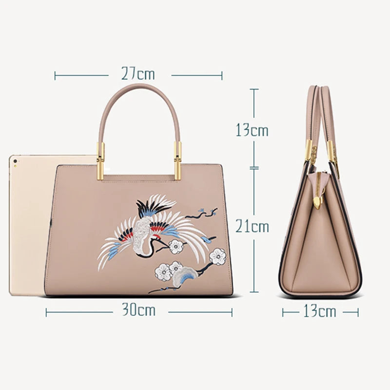 New Luxury handbag real cowhide leather embroidery Handbag women's leather women bags designer handbags quality Women's bag