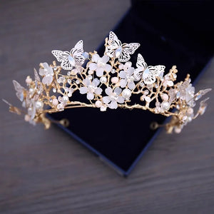 Luxury Butterfly Crystal Bridal Jewelry Sets for Women Rhinestone Tiaras Crown Necklace Earrings Set Wedding Costume Jewelry Set