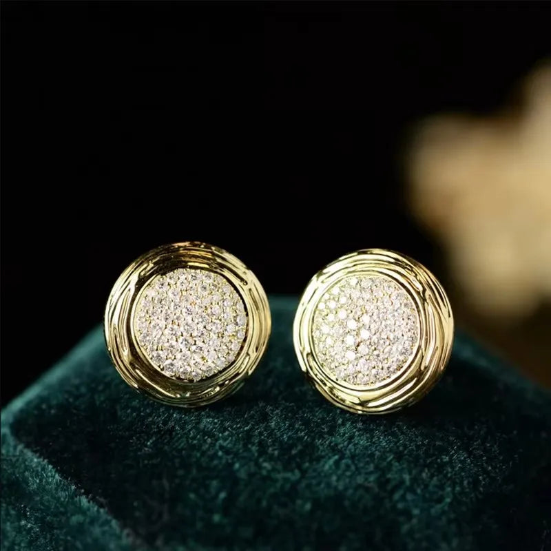 Delicate Stud Earrings for Women Bright Shiny Cubic Zirconia Gold Color Accessories Versatile Engagement Jewelry - EUFASHIONBAGS